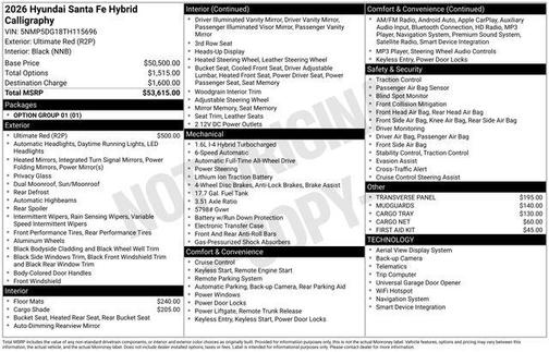 Red 2026 Hyundai SANTA FE HEV Calligraphy