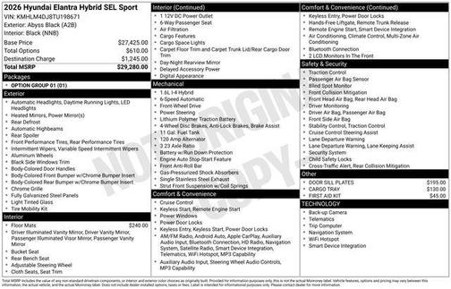 Black 2026 Hyundai ELANTRA HEV SEL