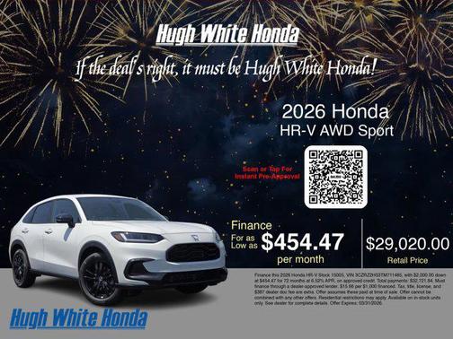 Platinum White Pearl 2026 Honda HR-V AWD Sport