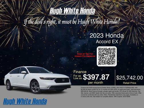 Platinum White Pearl 2023 Honda Accord EX