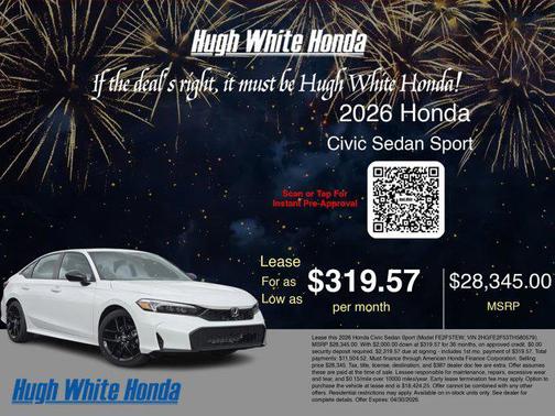 Platinum White Pearl 2026 Honda Civic Sport