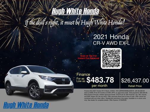 Platinum White Pearl 2021 Honda CR-V AWD EX-L