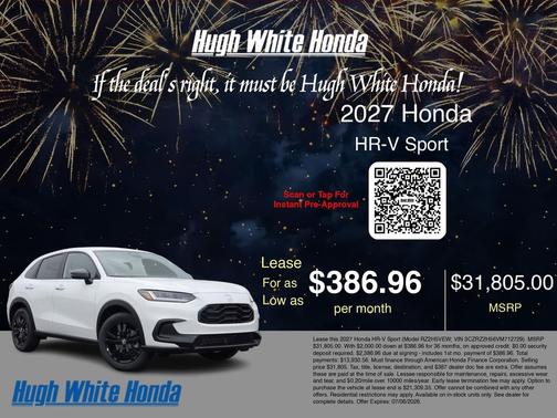 Platinum White Pearl 2027 Honda HR-V Sport