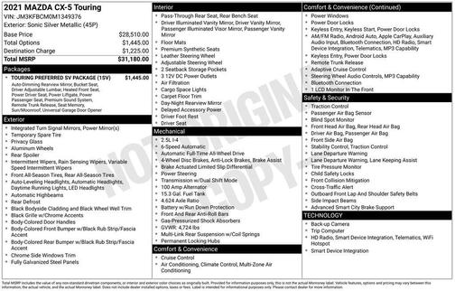 Sonic Silver Metallic 2021 Mazda CX-5 Touring