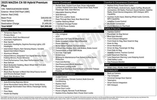 Wind Chill Pearl 2025 Mazda CX-50 Hybrid Premium Plus Package