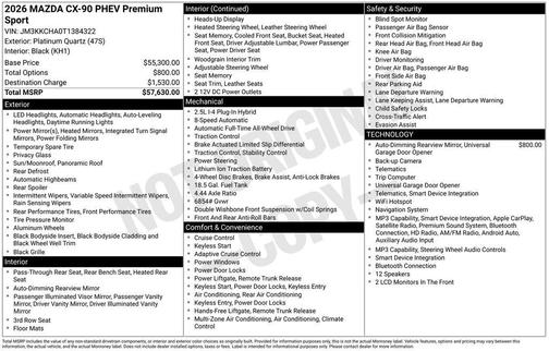Platinum Quartz Metallic 2026 Mazda CX-90 PHEV Premium Sport