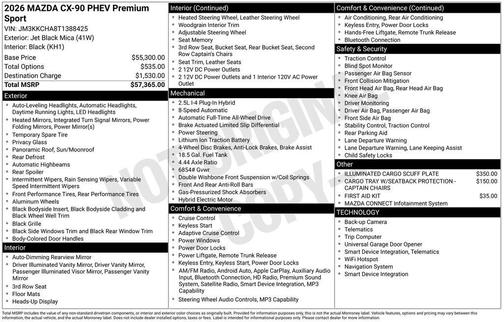 Jet Black Mica 2026 Mazda CX-90 PHEV Premium Sport