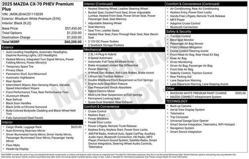 Rhodium White Premium 2025 Mazda CX-70 CX-70