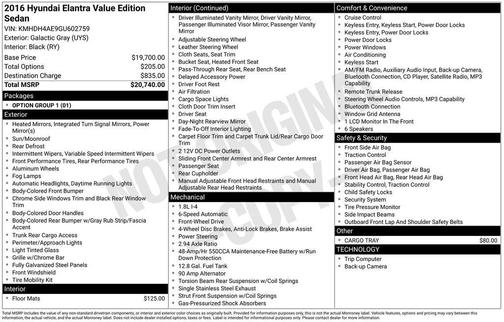 2016 Hyundai ELANTRA Value Edition
