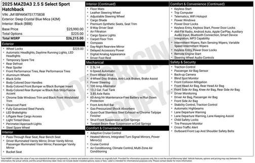 2025 Mazda Mazda3 FWD w/Select Package