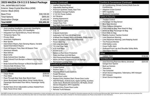 2025 Mazda CX-5 2.5 S Select Package