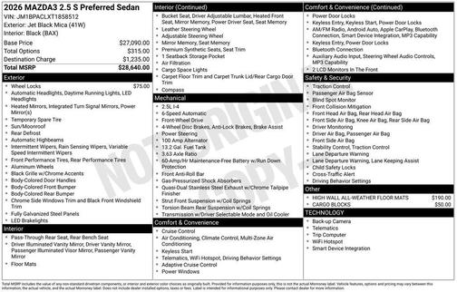 2026 Mazda Mazda3 FWD w/Preferred Package