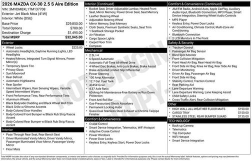 Jet Black Mica 2026 Mazda CX-30 2.5 S Aire Edition