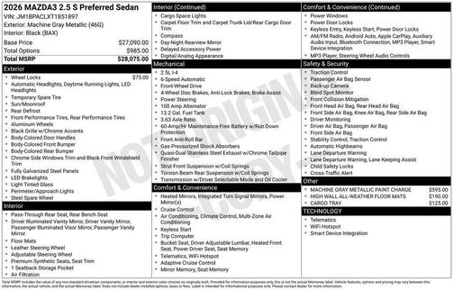2026 Mazda Mazda3 FWD w/Preferred Package