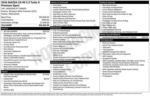 Rhodium White Premium 2026 Mazda CX-90 3.3 Turbo S Premium Sport