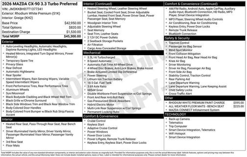 Rhodium White Premium 2026 Mazda CX-90 Preferred
