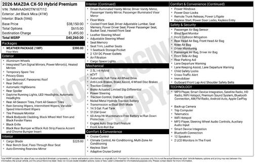 Jet Black Mica 2026 Mazda CX-50 Hybrid Premium AWD