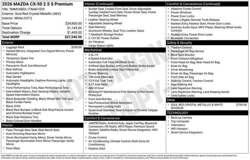 Soul Red Crystal Metallic 2026 Mazda CX-50 2.5 S PREMIUM