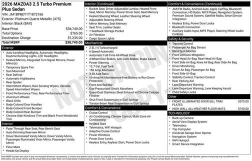 2026 Mazda Mazda3 AWD w/Premium Package