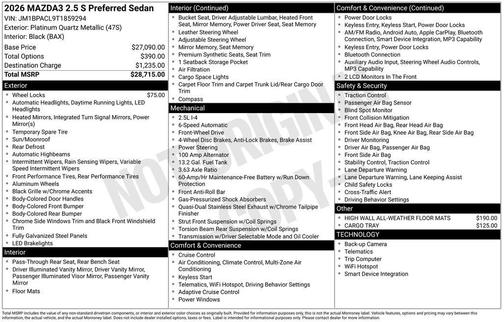 2026 Mazda Mazda3 FWD w/Preferred Package