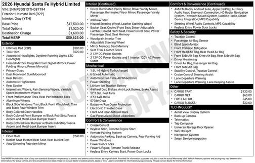 Red 2026 Hyundai SANTA FE HEV Limited