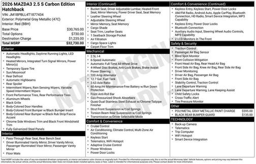 Polymetal Gray Metallic 2026 Mazda Mazda3 2.5 S Carbon Edition