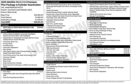 2025 Mazda CX-5 2.5 S Premium Plus Package
