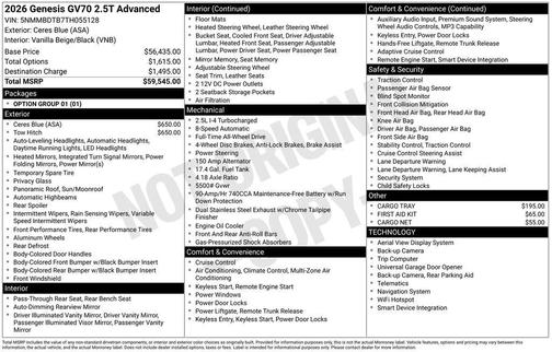 2026 Genesis GV70 2.5T Advanced