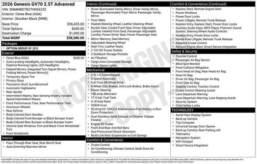 2026 Genesis GV70 2.5T Advanced