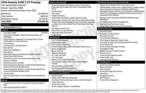2026 Genesis GV80 2.5T Prestige