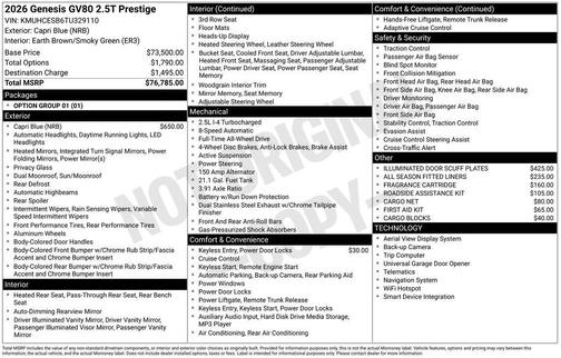 2026 Genesis GV80 2.5T Prestige