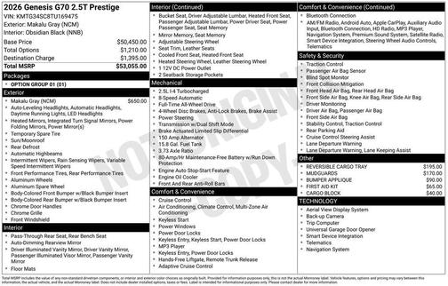 2026 Genesis G70 PRESTIGE
