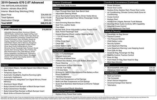 2019 Genesis G70 2.0T Advanced