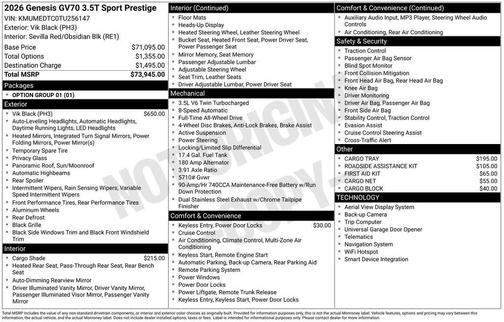 2026 Genesis GV70 3.5T Sport Prestige