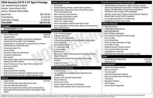2026 Genesis GV70 2.5T Sport Prestige