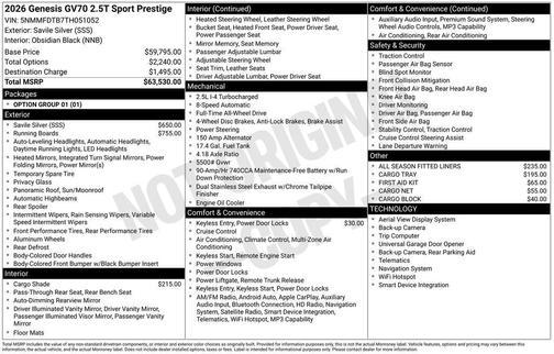 2026 Genesis GV70 2.5T Sport Prestige
