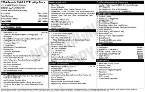 2026 Genesis GV80 3.5T Prestige Black