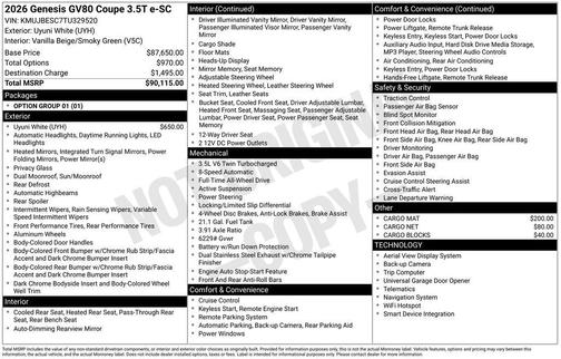 2026 Genesis GV80 Coupe 3.5T e-SC
