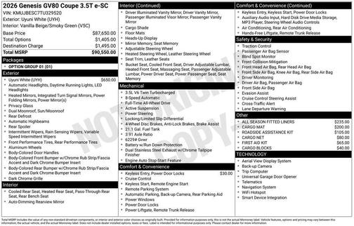 2026 Genesis GV80 Coupe 3.5T e-SC