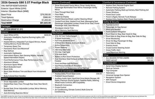 2026 Genesis G80 3.5T