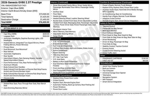 2026 Genesis GV80 2.5T Prestige