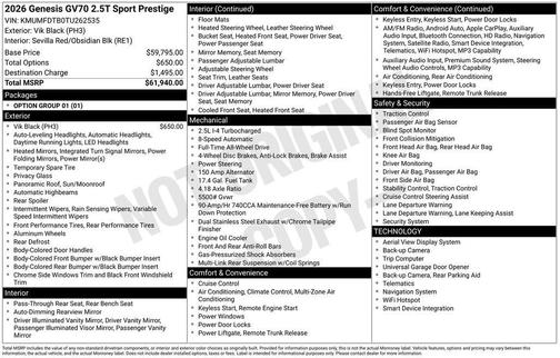 2026 Genesis GV70 2.5T Sport Prestige