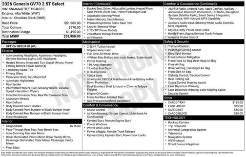 2026 Genesis GV70 2.5T Select
