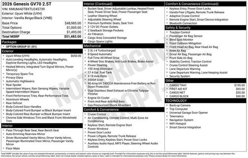 2026 Genesis GV70 2.5T