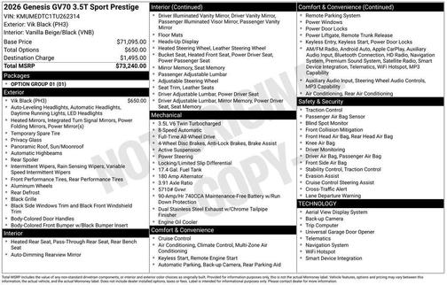 2026 Genesis GV70 3.5T Sport Prestige