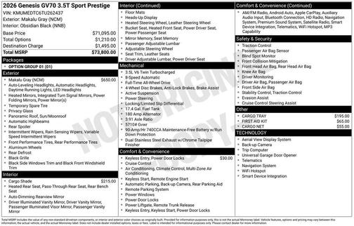 2026 Genesis GV70 3.5T Sport Prestige
