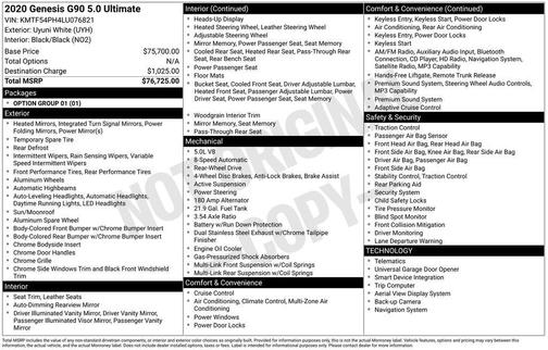 2020 Genesis G90 5.0 Ultimate