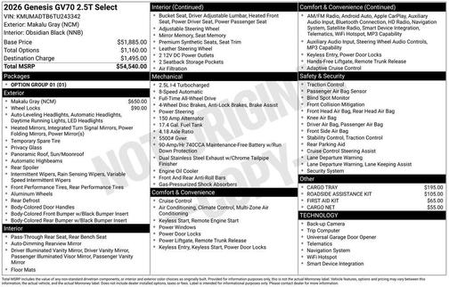 2026 Genesis GV70 2.5T Select