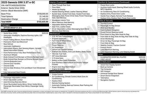 2025 Genesis G90 3.5T e-SC