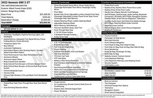 2022 Genesis G80 2.5T